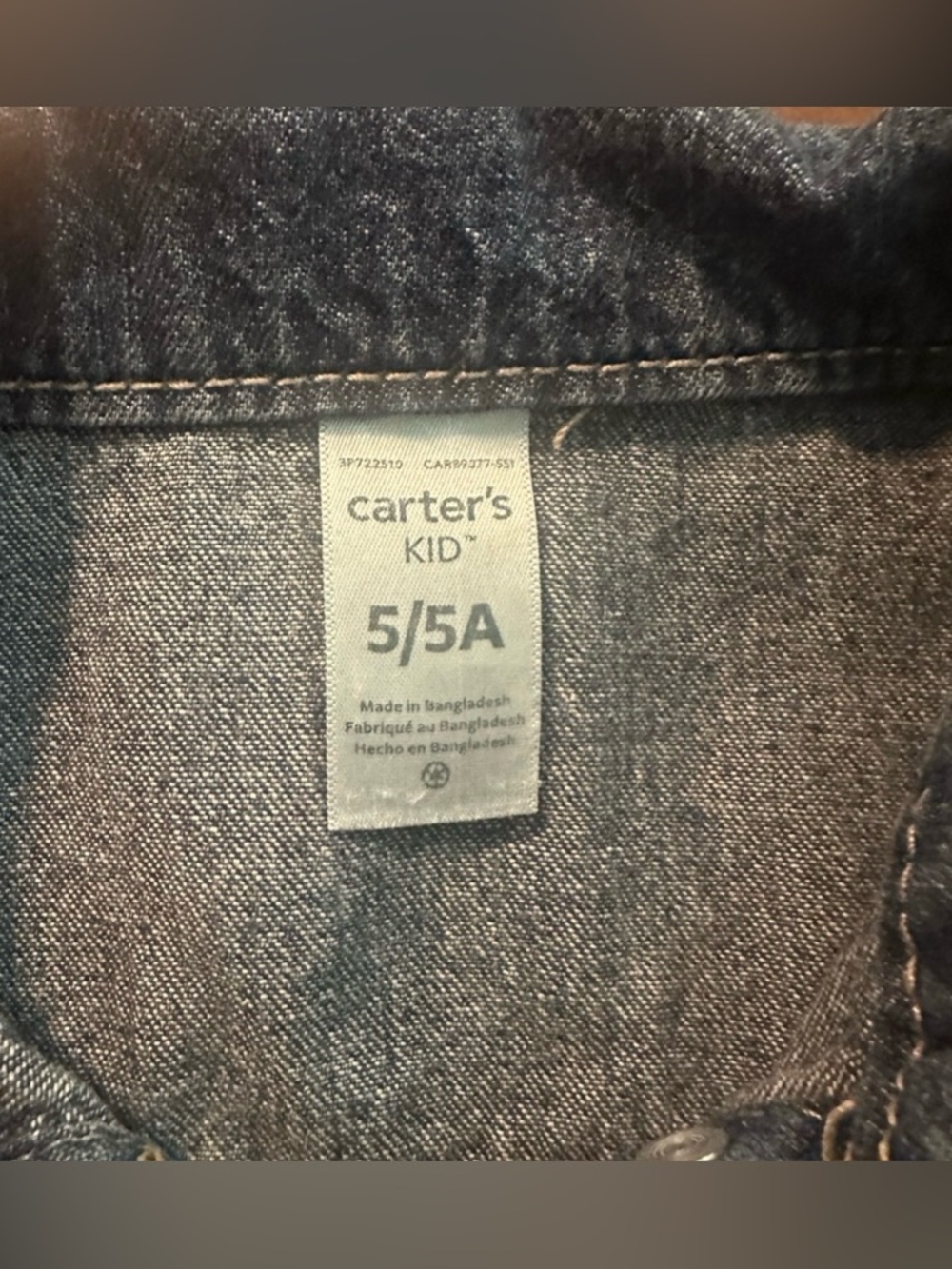 Carter’s Classic Blue Denim Jacket Kids Size 5/5A - Picture 3 of 5
